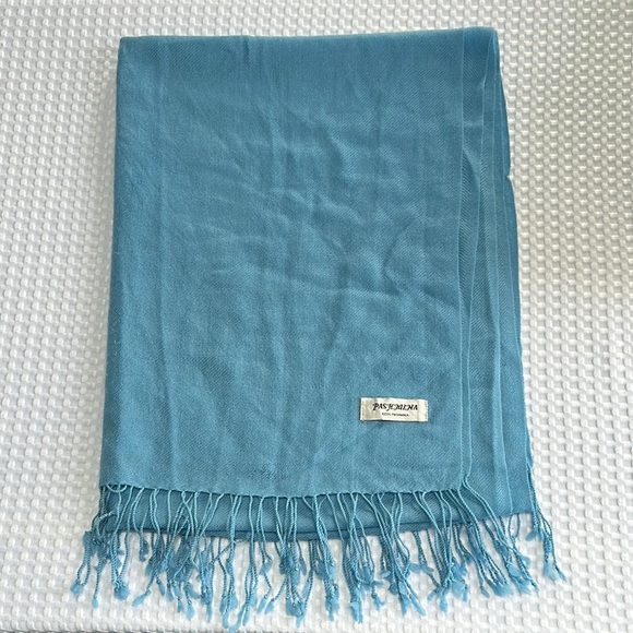 Pashmina Dusty Blue Oversized Scarf with Fringe - Picture 1 of 5